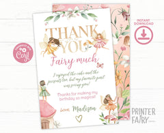 Editable Fairy Birthday Thank You Card, Whimsical Garden Party (Instant Download)
