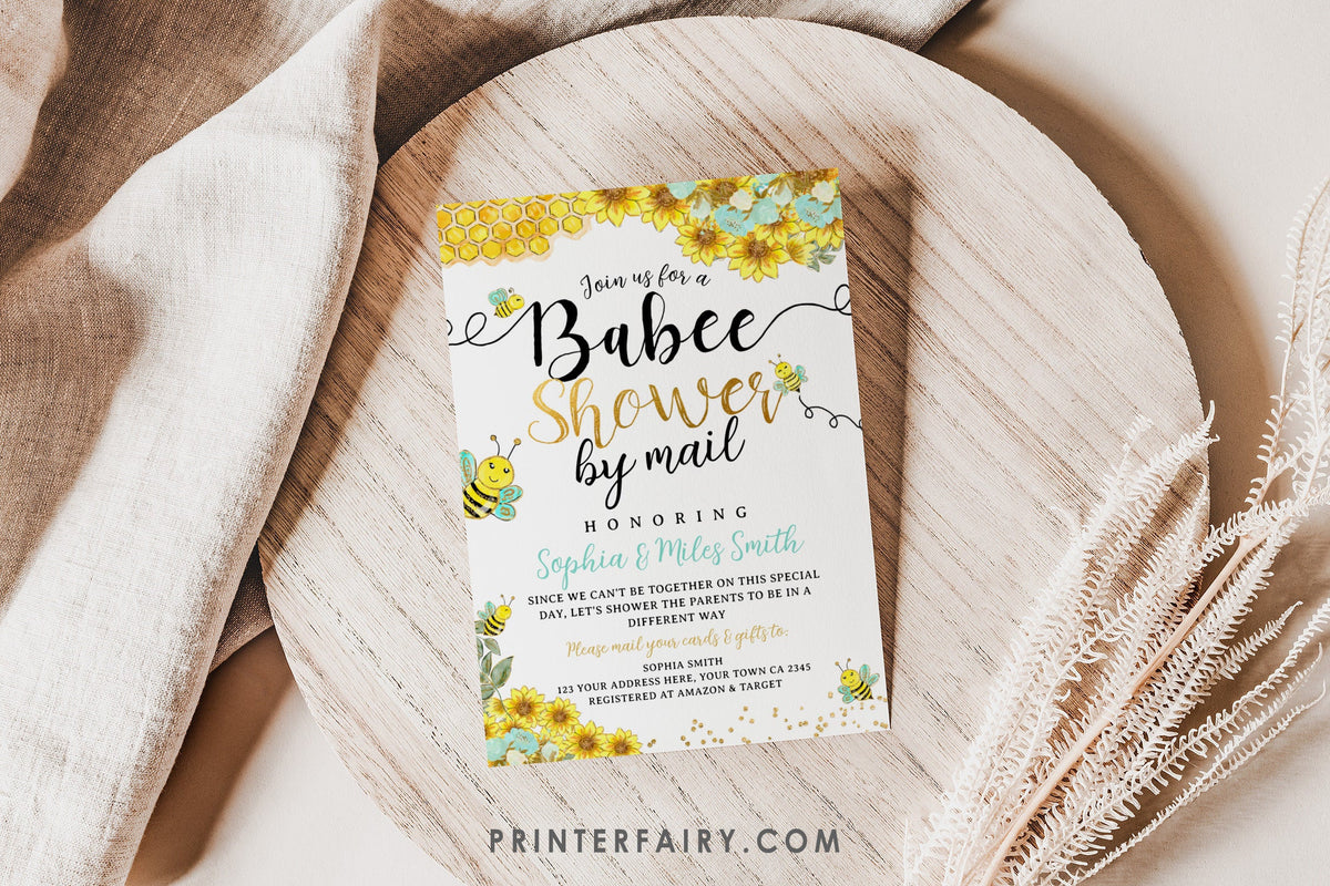 Bee Baby Shower Invitation, Editable Sunflower Invite (Digital)