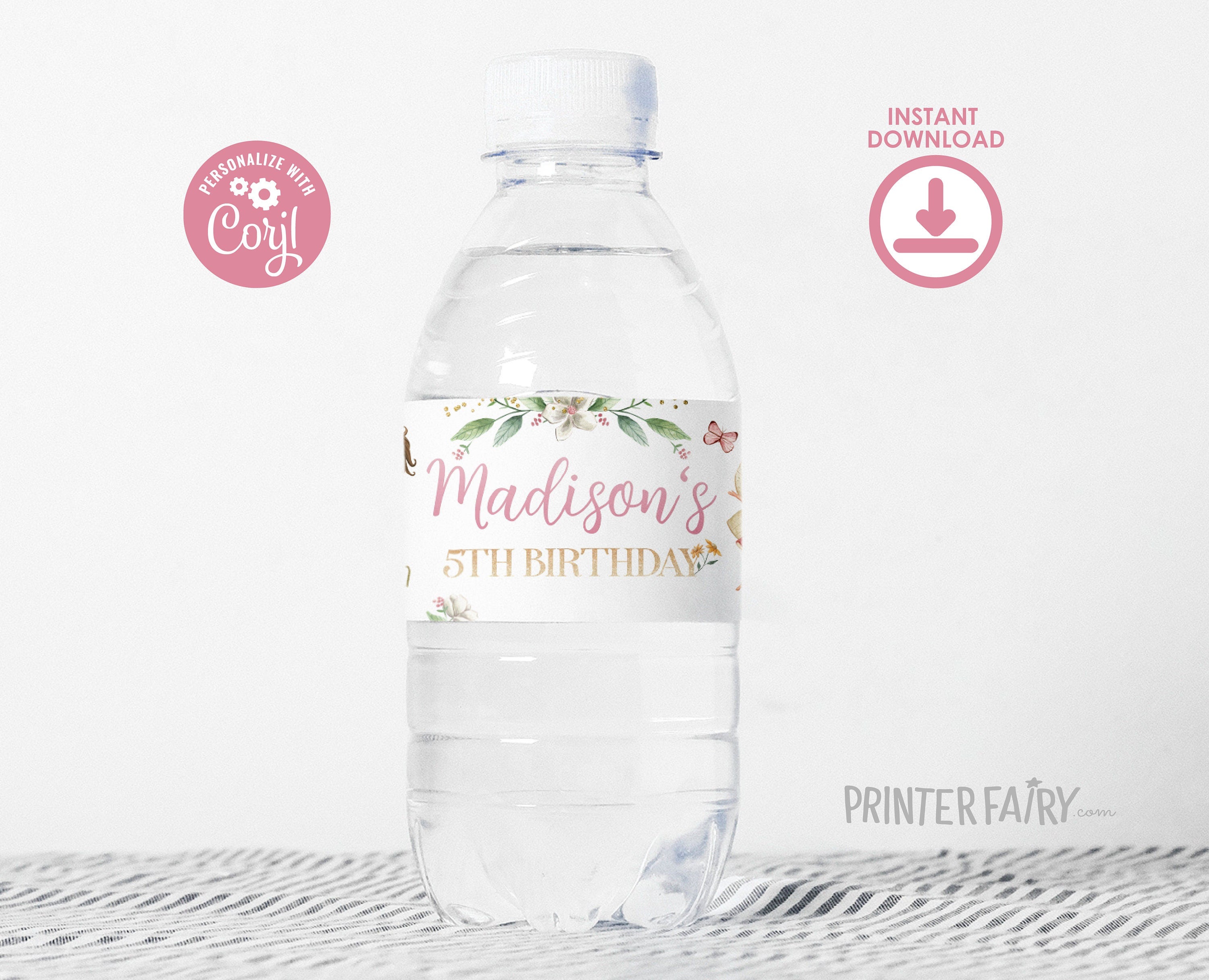 Editable Fairy Birthday Water Bottle Labels (Digital Download)