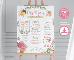 Editable Fairy First Birthday Milestones Sign, Princess Garden (Digital Download)