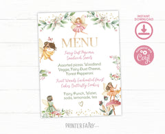 Editable Fairy Birthday Menu Sign, Princess Garden Theme (Digital Download)
