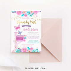 Butterfly Baby Shower by Mail Invitation Editable Template, INSTANT DOWNLOAD