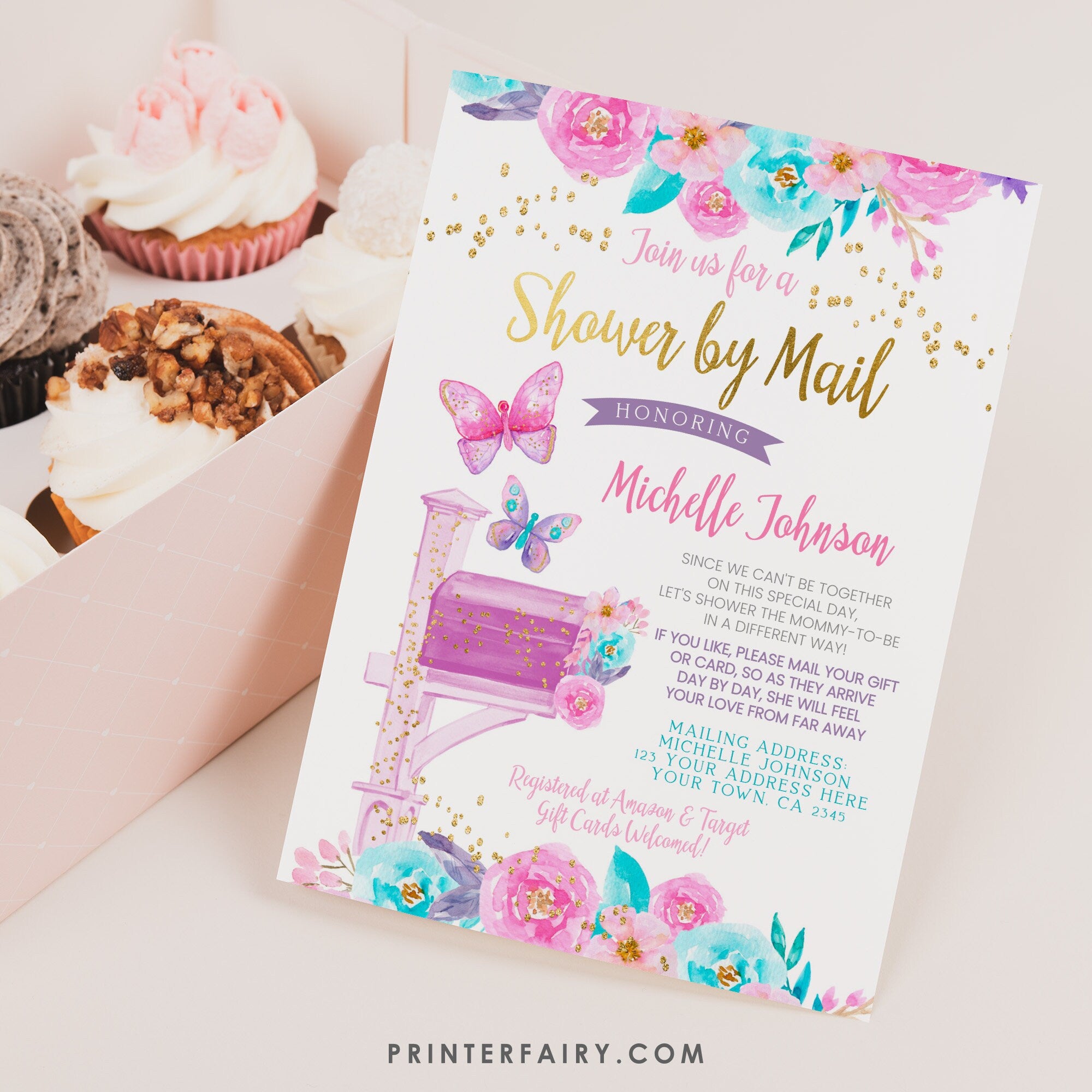 Butterfly Baby Shower by Mail Invitation Editable Template, INSTANT DOWNLOAD