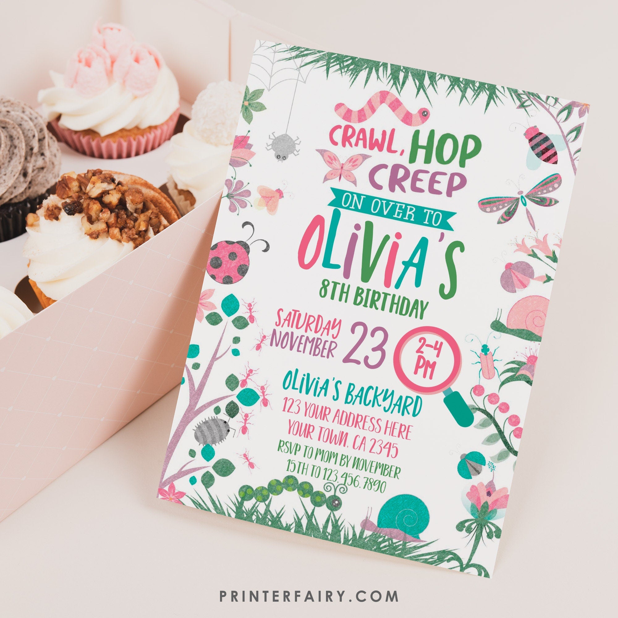 Bugs Birthday Invitation, Garden Party, EDITABLE (Digital Download)