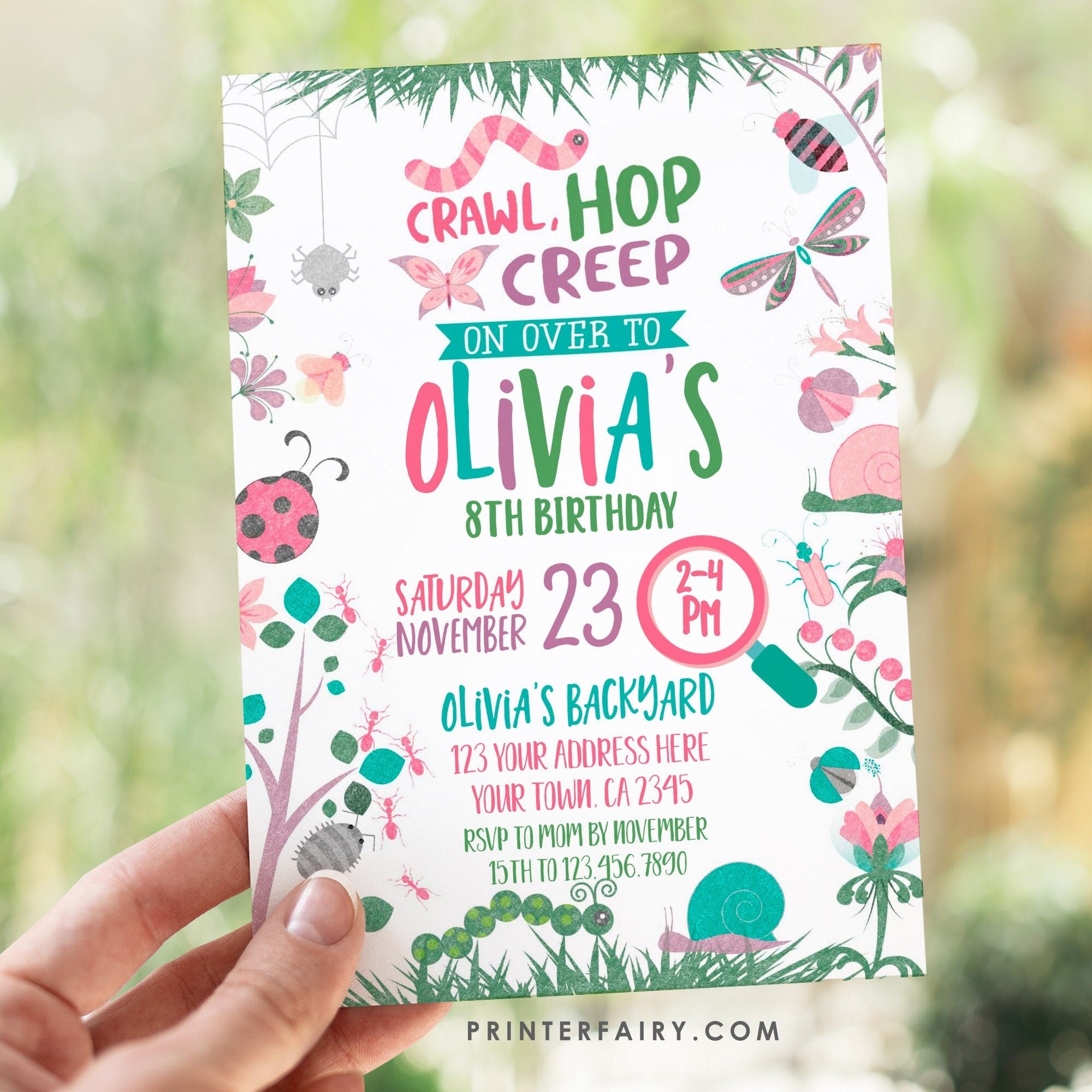 Bugs Birthday Invitation, Garden Party, EDITABLE (Digital Download)
