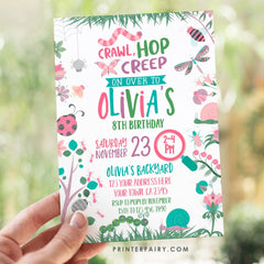 Bugs Birthday Invitation, Garden Party, EDITABLE (Digital Download)