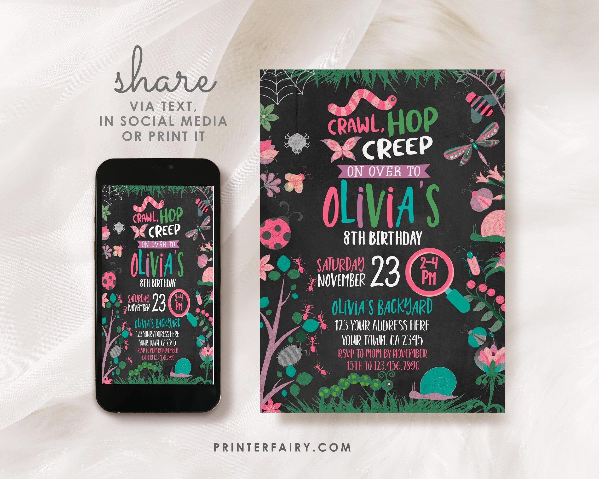 Bugs Birthday Invitation, Creepy Crawlers Party (Digital Invite)