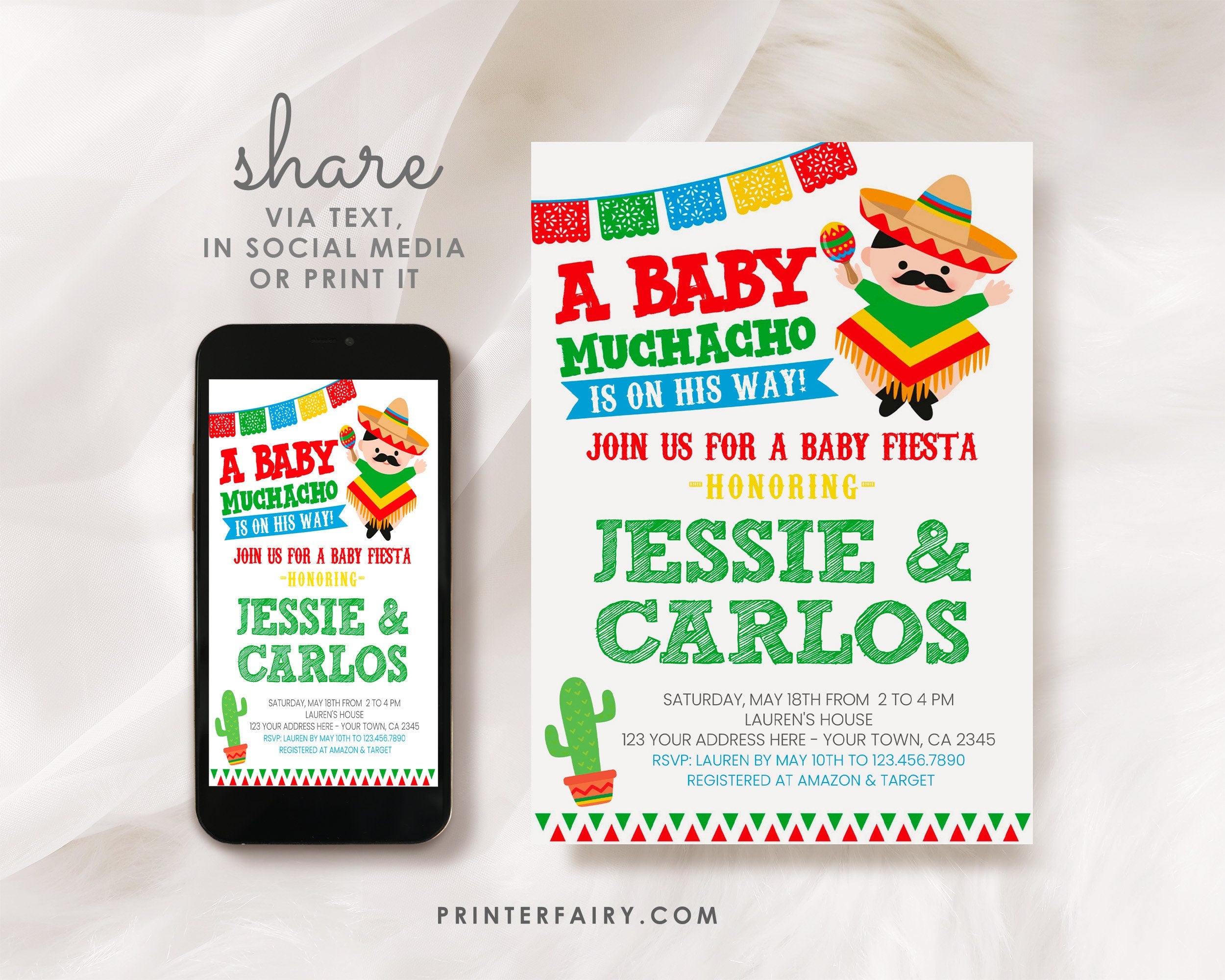 Fiesta Baby Shower Invitation, Editable Baby Muchacho (Digital Download)