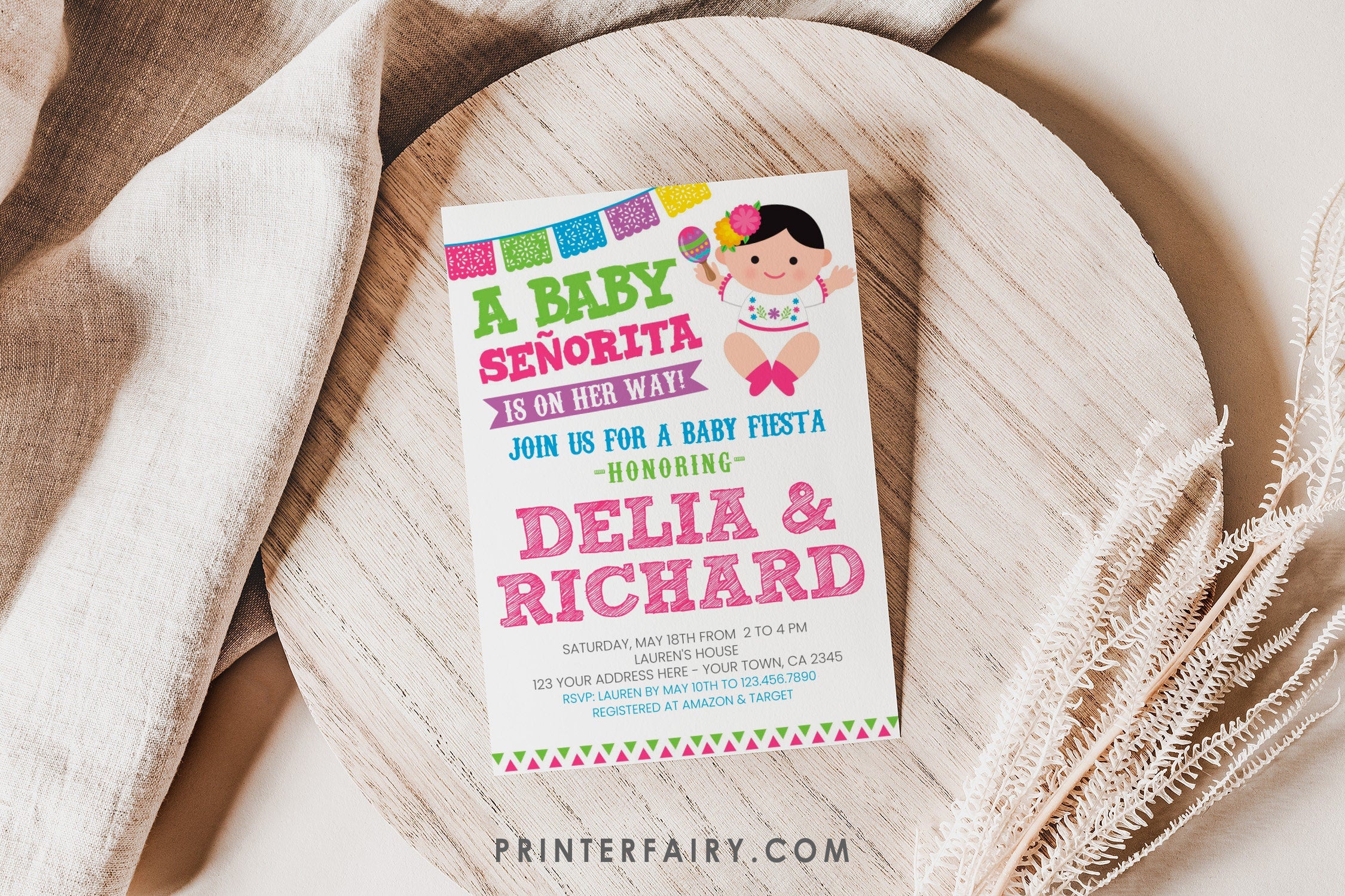 Fiesta Baby Shower Invitation, Little Señorita, Editable (Instant Download)