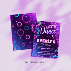 Neon Dance Party Invitation: Retro Music Theme, Editable on Corjl