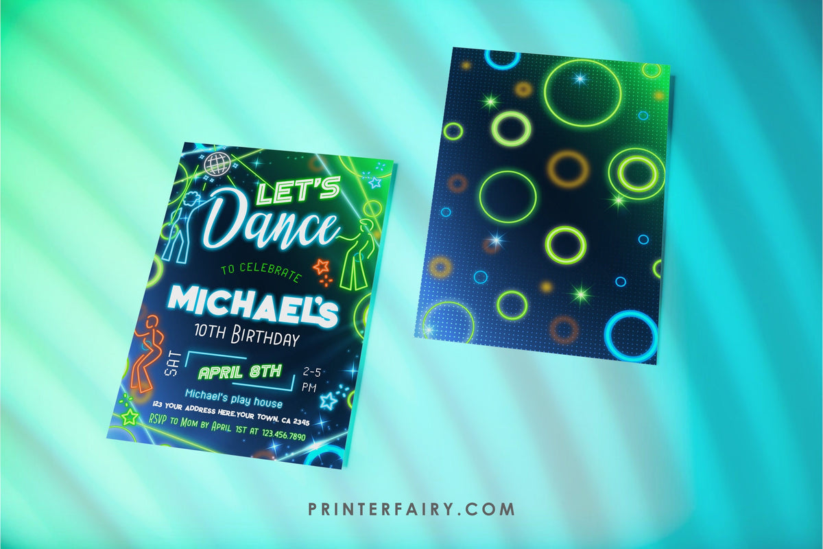 Neon Dance Party Invitation: Retro Music, Editable (Digital Download)