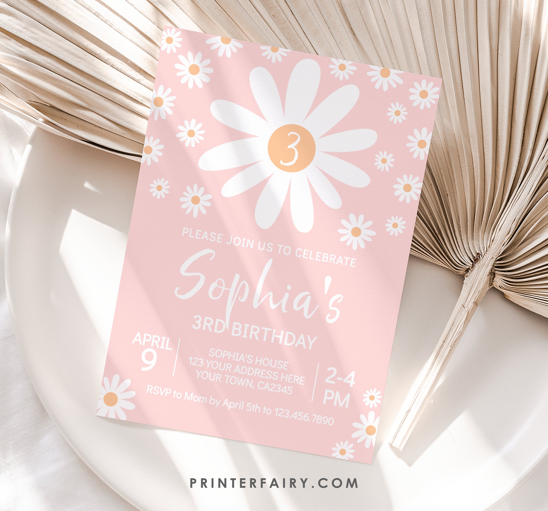 Editable Daisy Birthday Invitation Template, Floral Party (Digital Instant Download)
