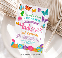 Butterfly Birthday Invitation, Editable Garden Party Invite (Instant Download)