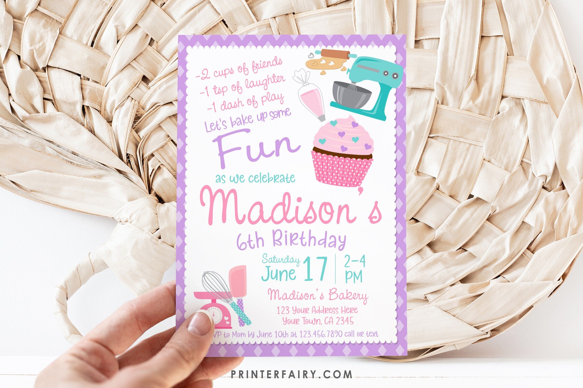 Editable Baking Birthday Invitation, Bakery Party (Instant Download)