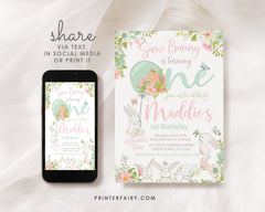 Some Bunny 1st Birthday Invitation, Editable Spring Bunny Party (Digital Download)