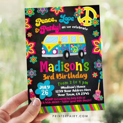 Editable Hippie Birthday Invitation, Groovy 60s Party (Digital Download)