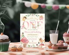 Fairy 1st Birthday Invitation: Floral Autumn Garden (Editable Corjl Template)