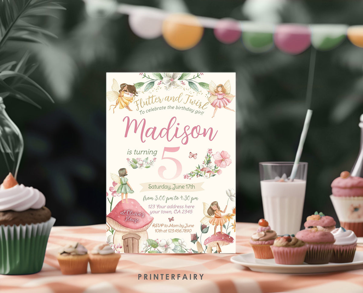 Editable Fairy Birthday Invitation: Floral Fall Party (Instant Download)