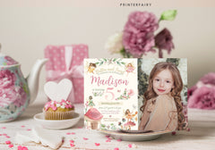 Editable Fairy Birthday Invitation: Fall Floral Garden, Photo Invite (Corjl Template)