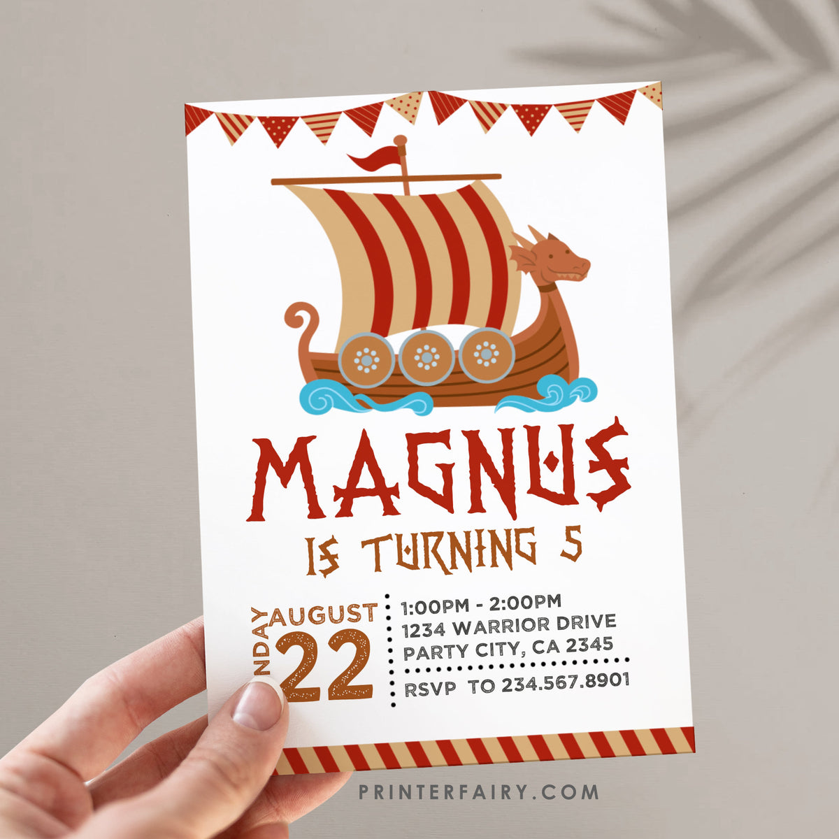 Viking Boat Birthday Invitation, Editable Dragon Ship (Instant Download)