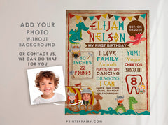 Viking Birthday Milestones Board with Dragon Photo (Instant Download)