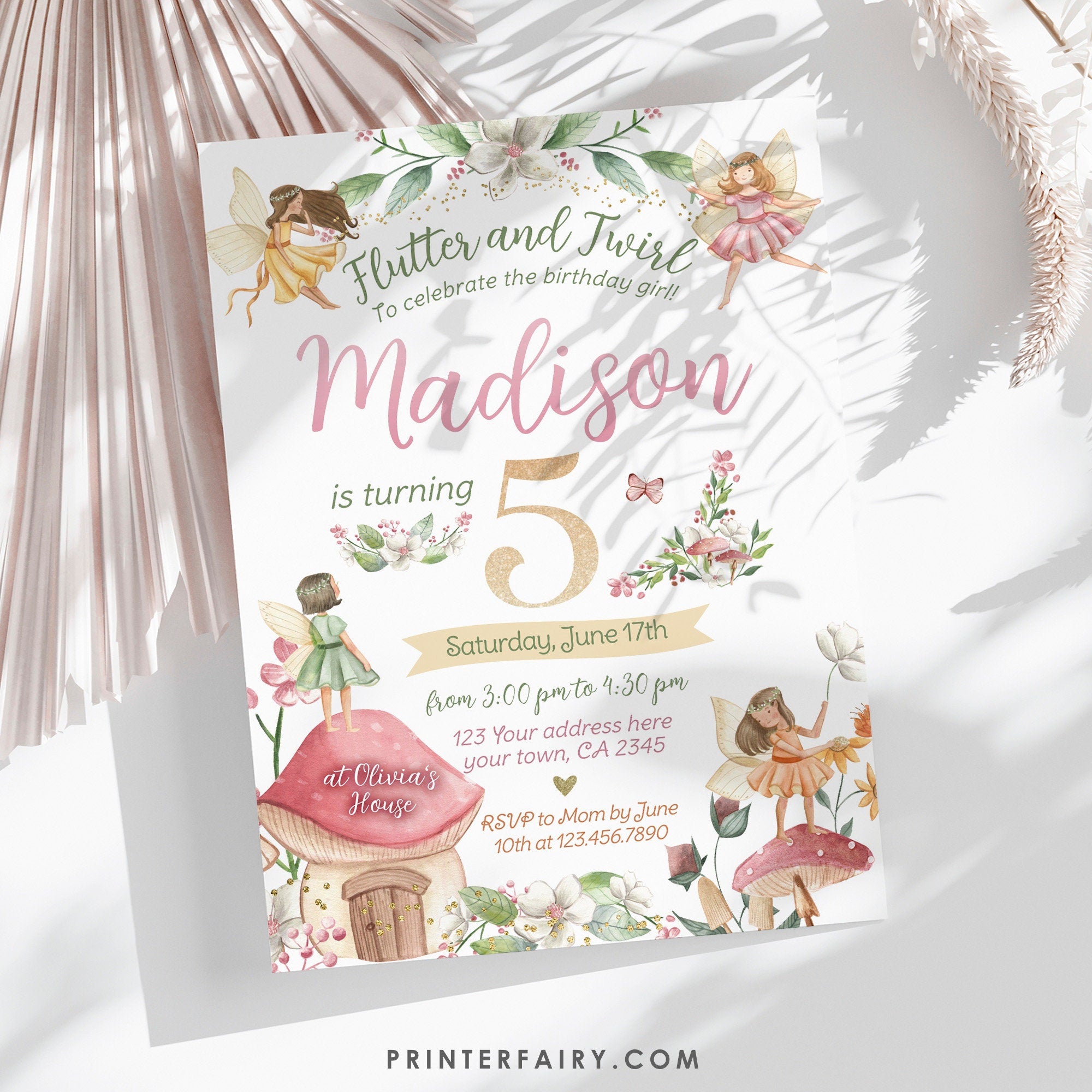 Editable Fairytale Birthday Invitation, Autumn Floral (Instant Download)