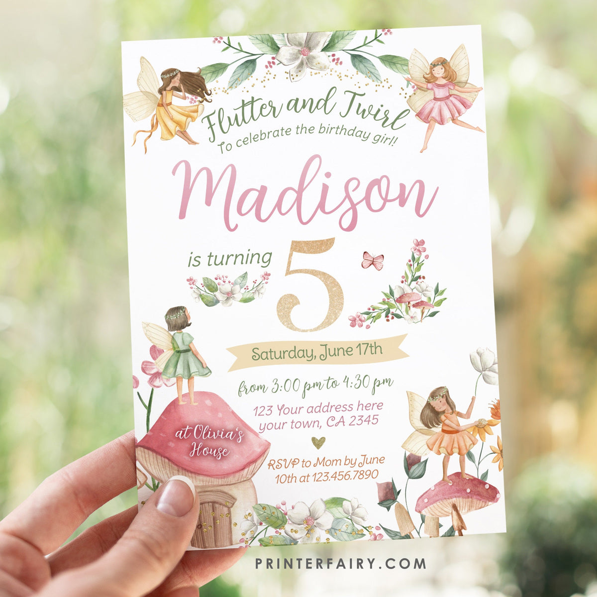 Editable Fairytale Birthday Invitation, Autumn Floral (Instant Download)