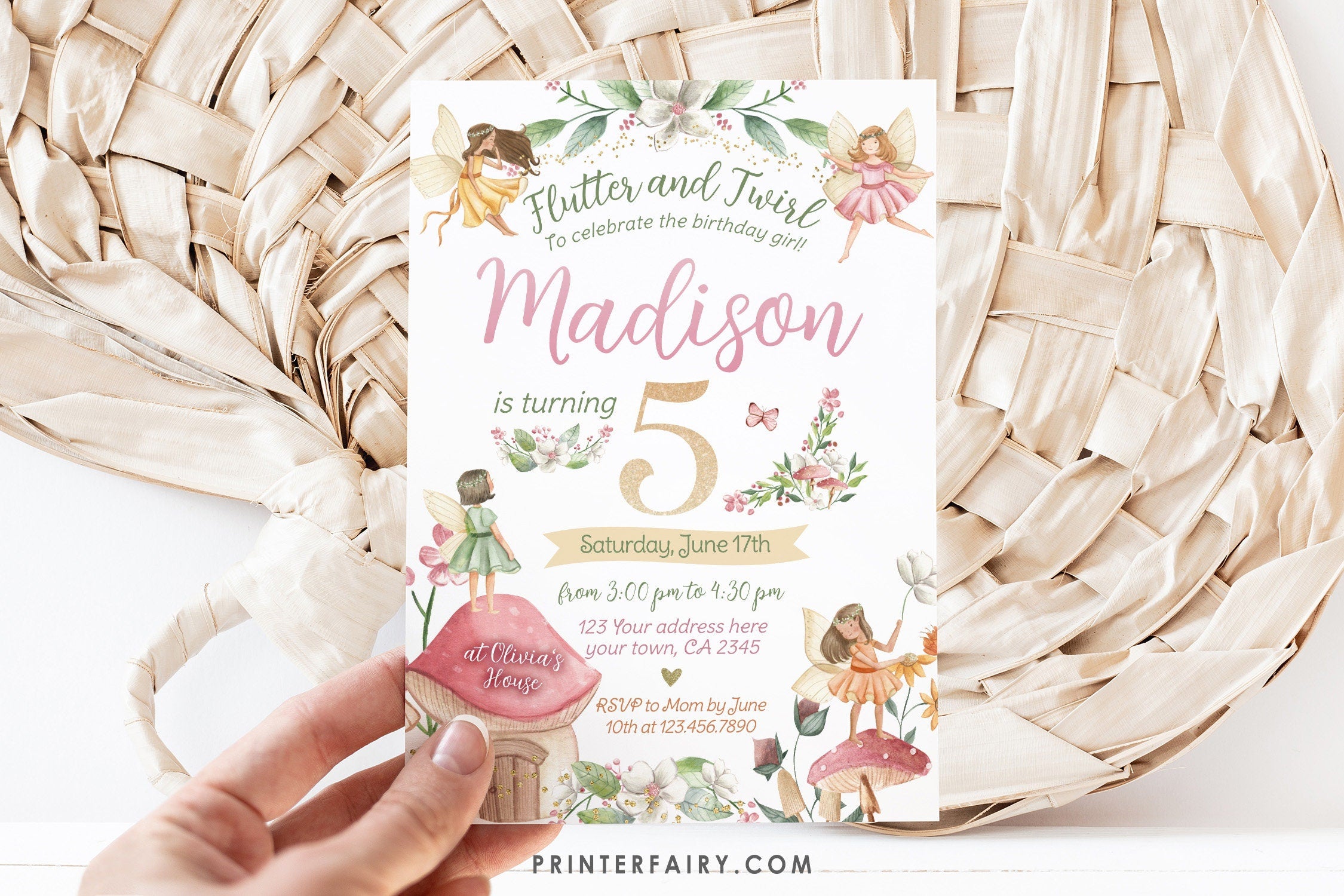Editable Fairytale Birthday Invitation, Autumn Floral (Instant Download)