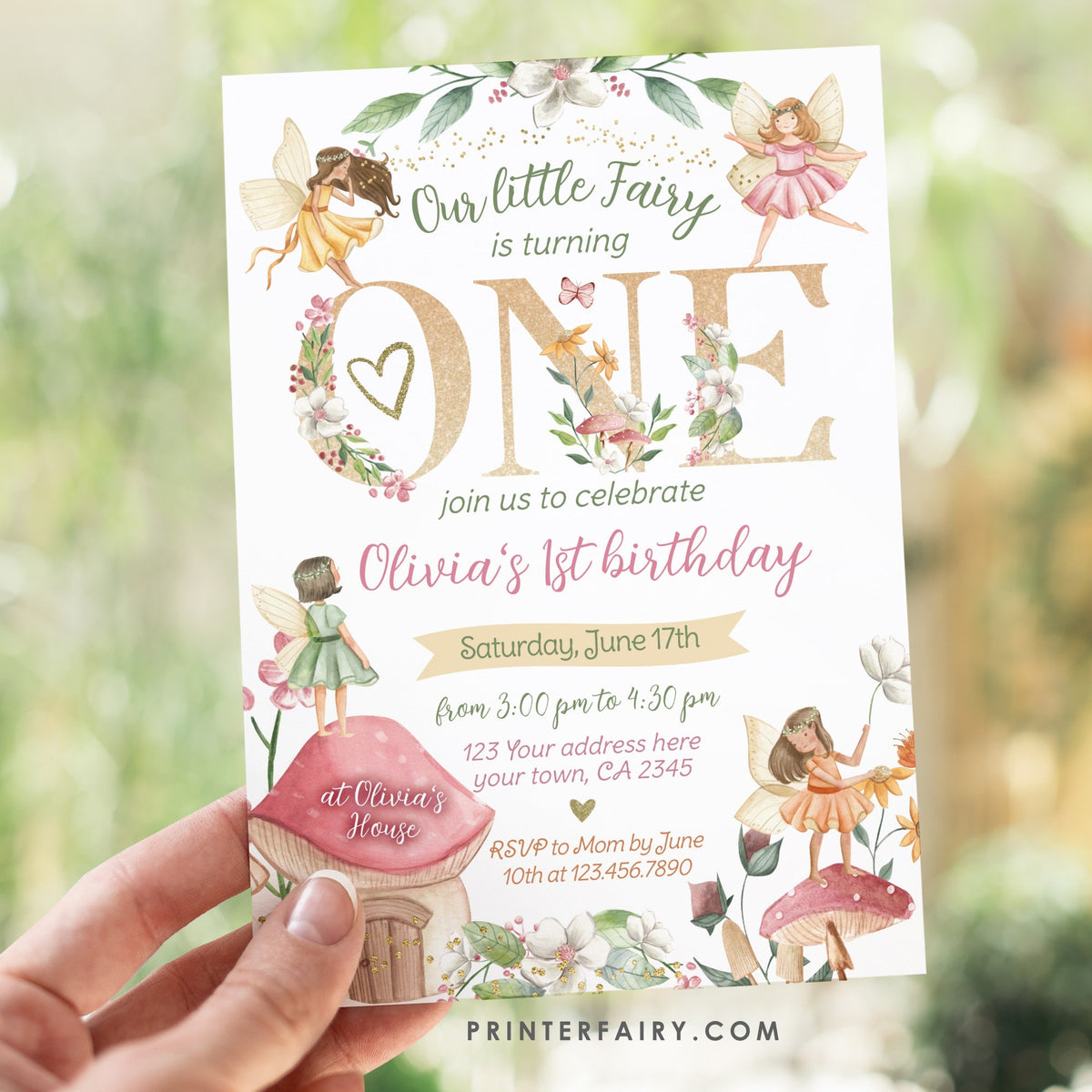 Editable Fairytale First Birthday Invitation, Autumn Floral Party (Digital Item)
