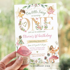 Editable Fairytale First Birthday Invitation, Autumn Floral Party (Digital Item)