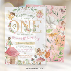 Editable Fairytale First Birthday Invitation, Autumn Floral Party (Digital Item)