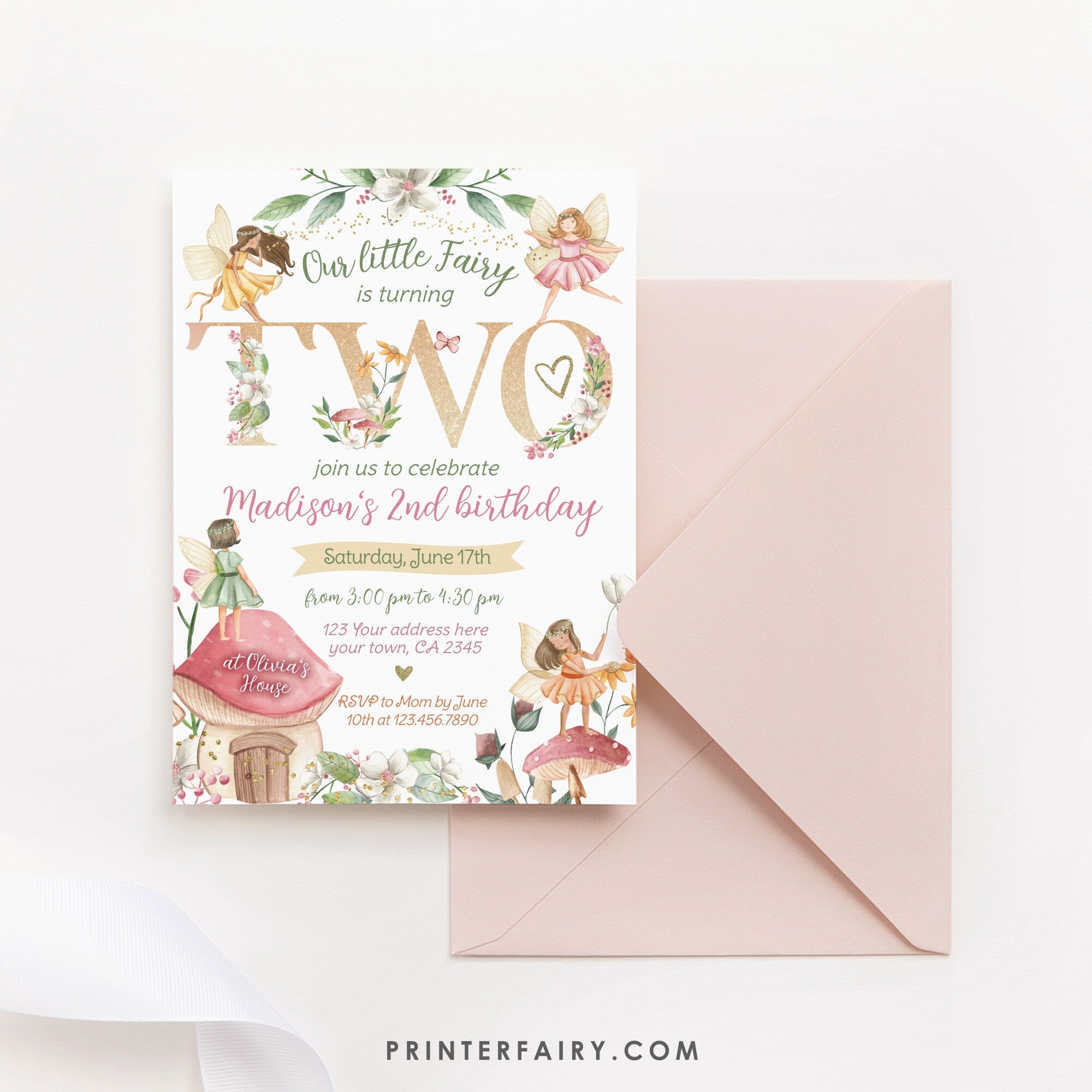 Editable Fairytale 2nd Birthday Invitation, Floral Garden Party (Digital Item)