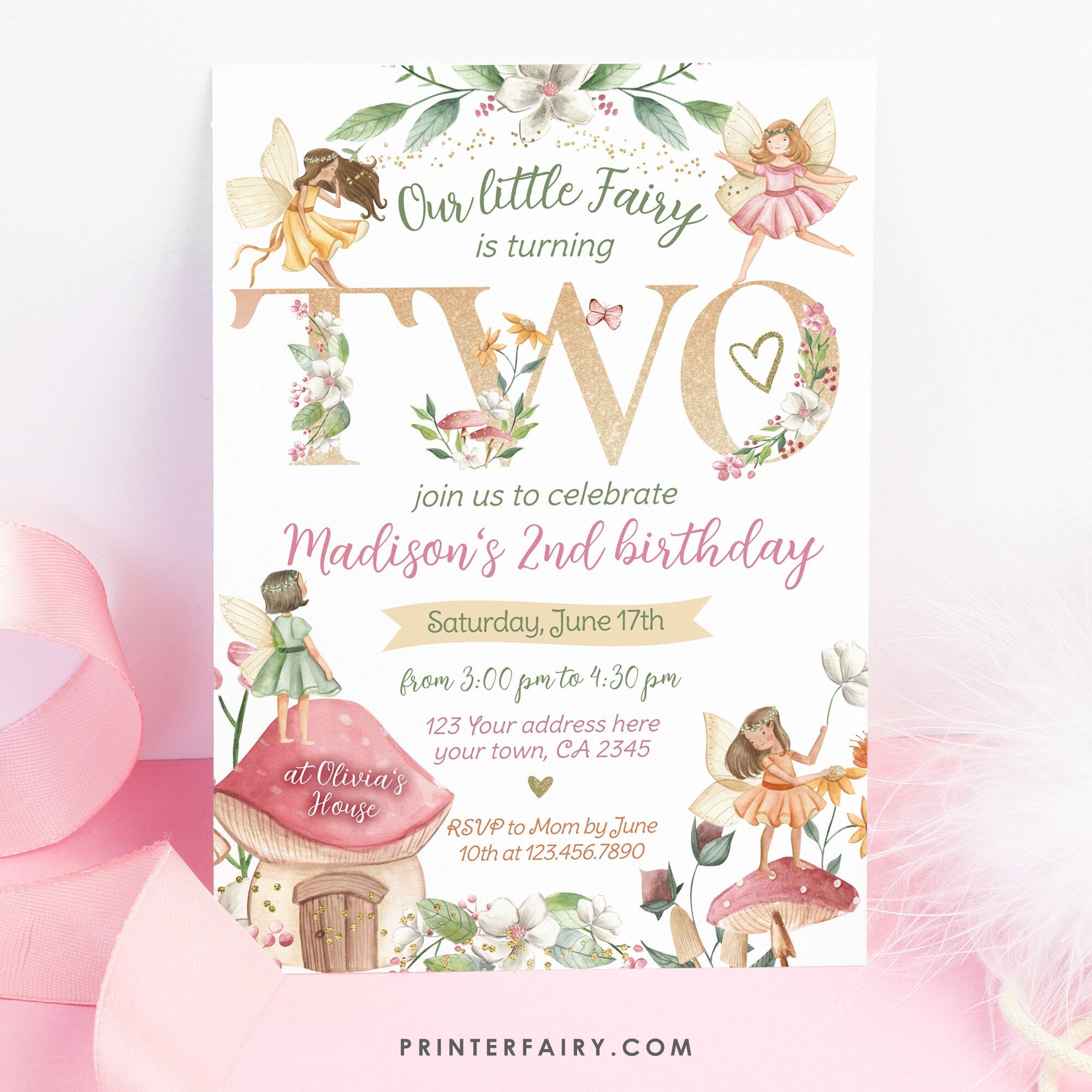Editable Fairytale 2nd Birthday Invitation, Floral Garden Party (Digital Item)