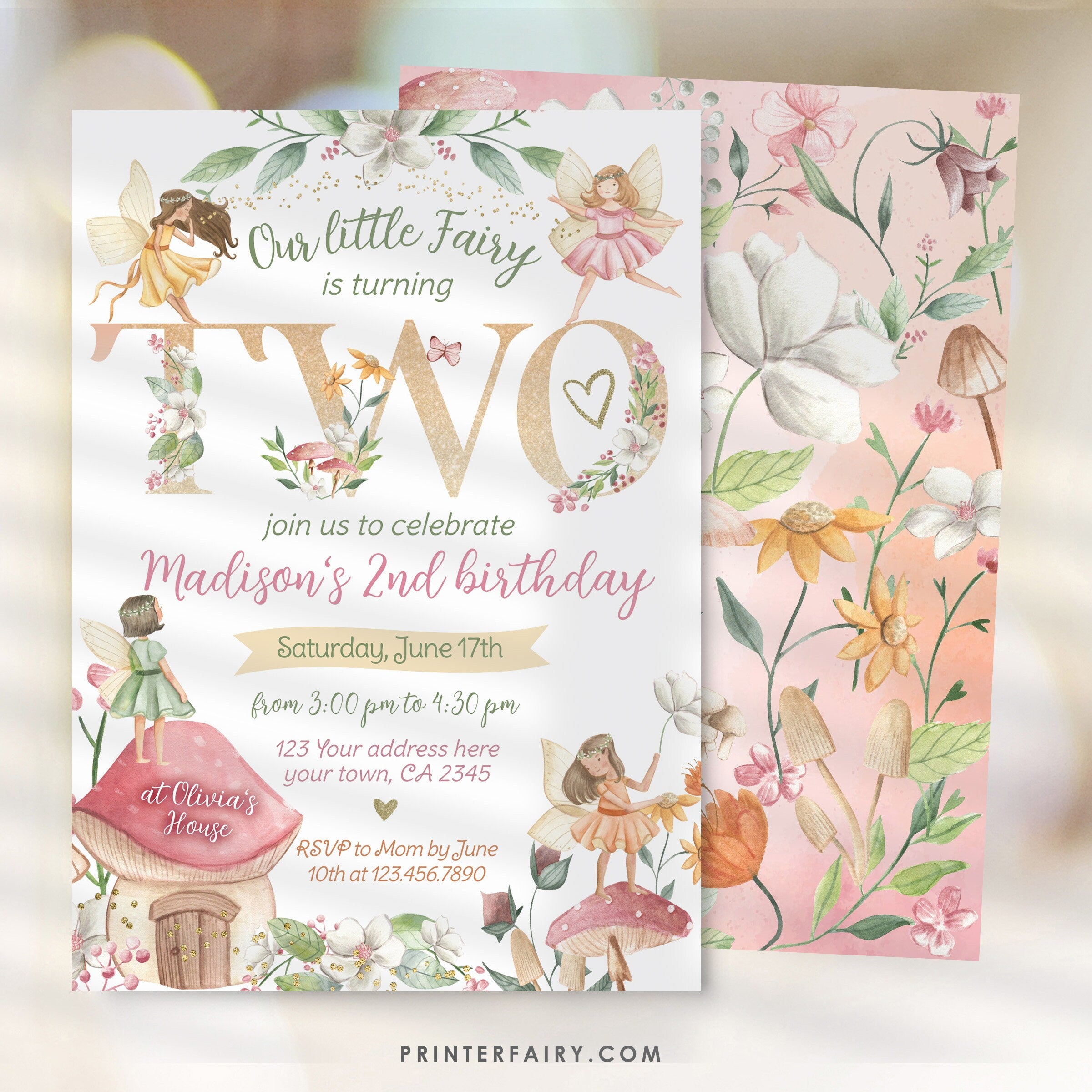 Editable Fairytale 2nd Birthday Invitation, Floral Garden Party (Digital Item)