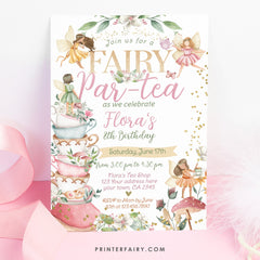 Editable Fairytale Tea Party Birthday Invitation, Floral Autumn Garden (Digital)