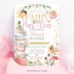 Editable Fairytale Tea Party Birthday Invitation, Floral Autumn Garden (Digital)