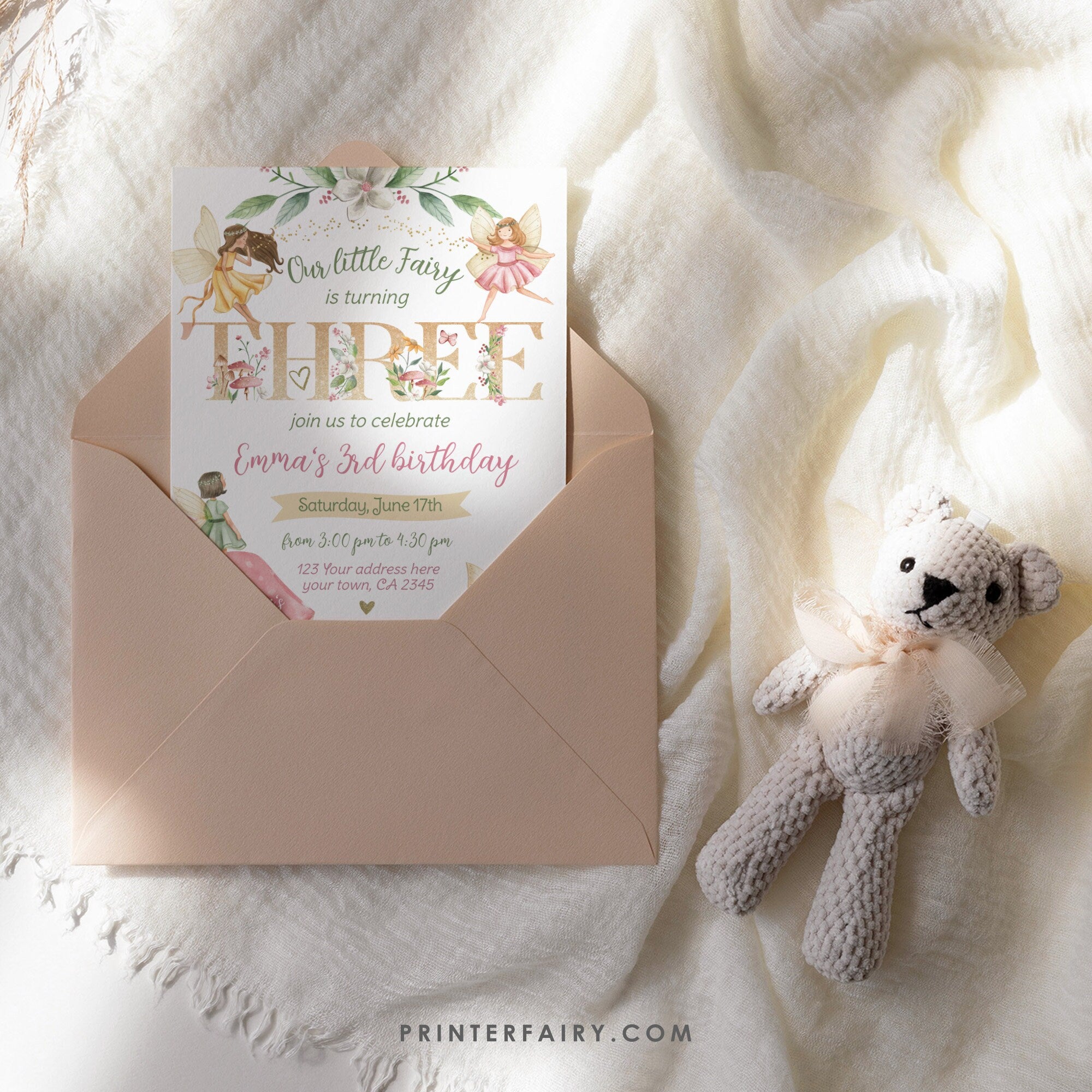 Editable Fairytale Birthday Invitation, Autumn Floral Party (Digital Item)
