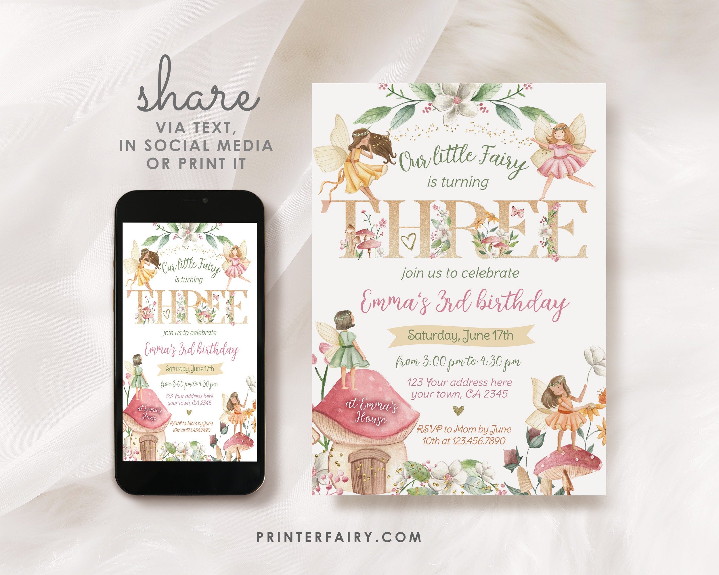 Editable Fairytale Birthday Invitation, Autumn Floral Party (Digital Item)
