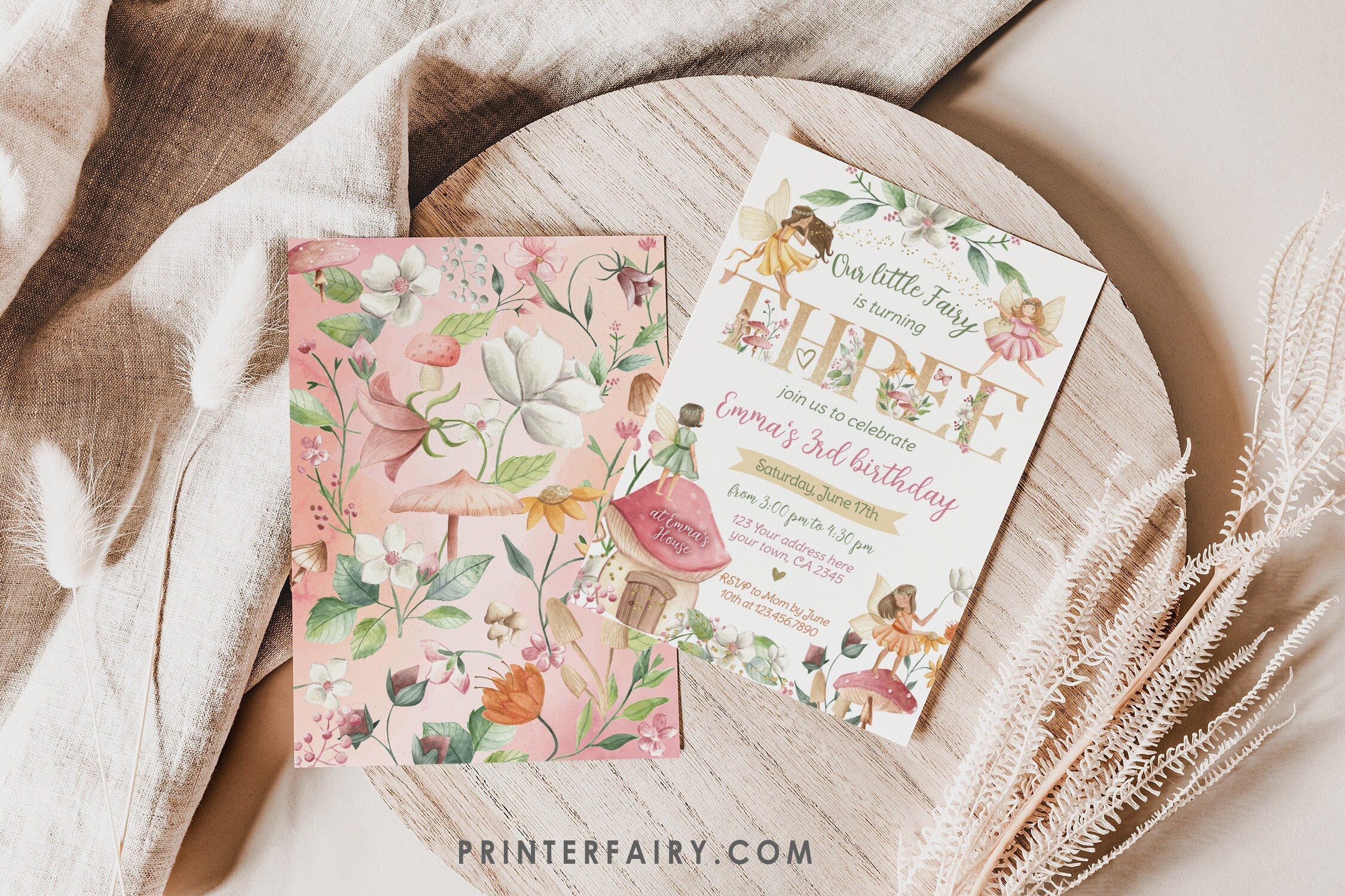 Editable Fairytale Birthday Invitation, Autumn Floral Party (Digital Item)