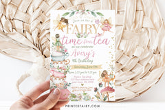 Fairy Tea Party 4th Birthday Invitation, Floral Garden (Editable Digital Item)