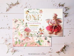 Editable Fairy 1st Birthday Invitation, Fall Floral (Digital Item)