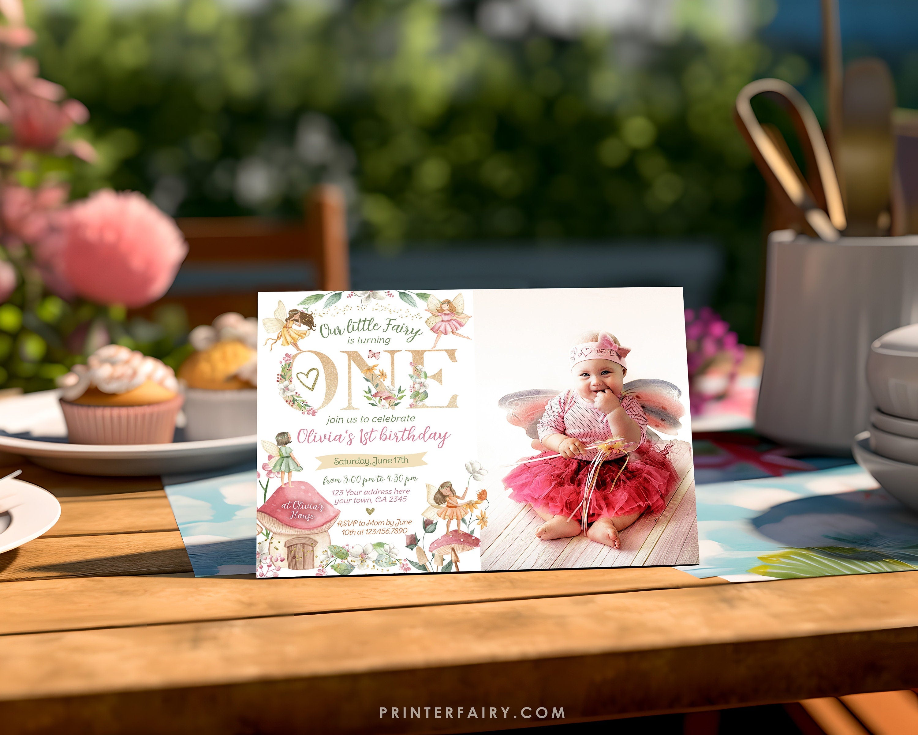 Editable Fairy 1st Birthday Invitation, Fall Floral (Digital Item)