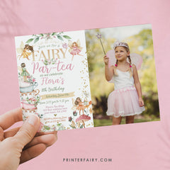 Editable Fairy Tea Party Birthday Invitation, Floral Autumn (Digital)