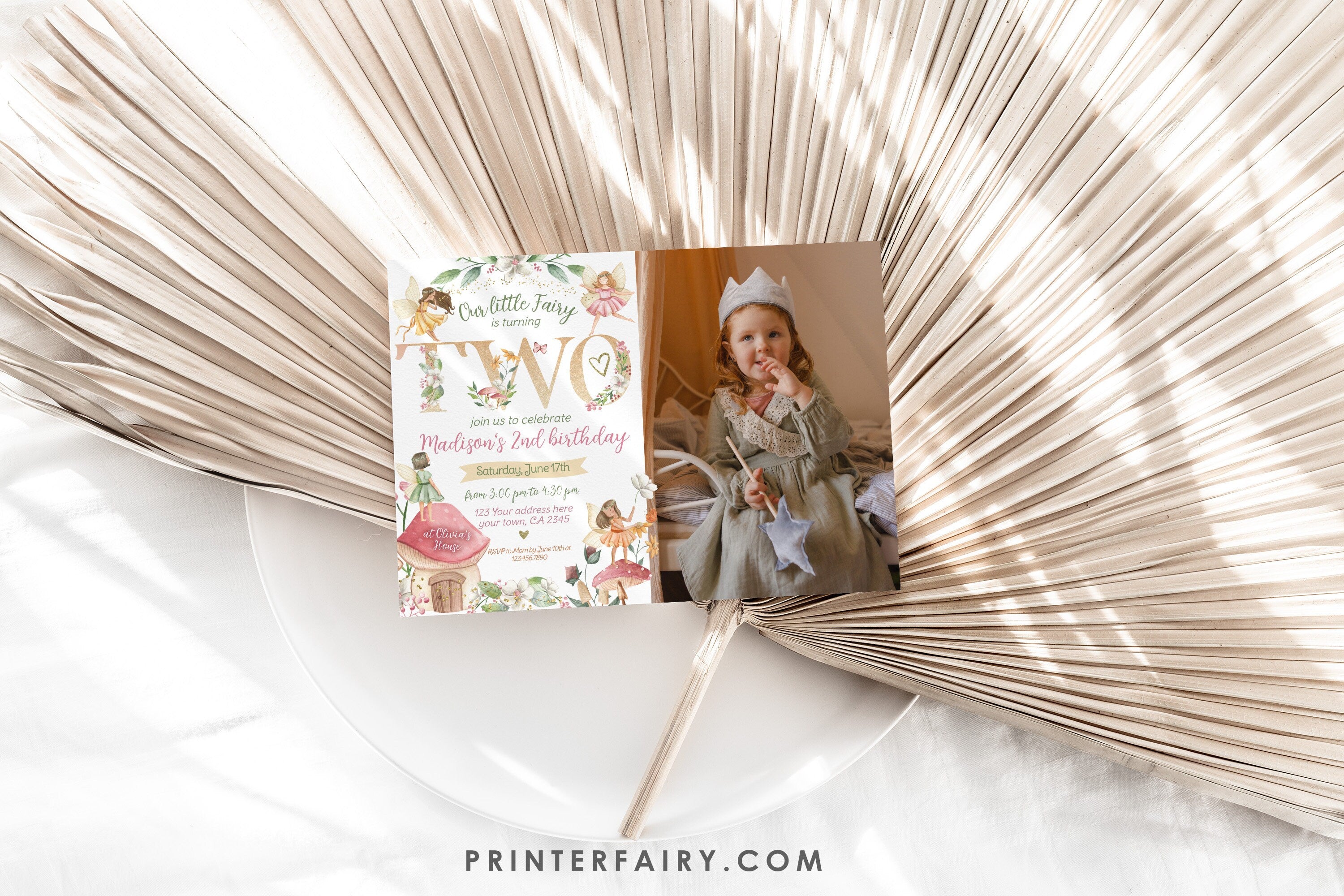 Editable Fairytale 2nd Birthday Invitation, Autumn Floral (Digital Item)