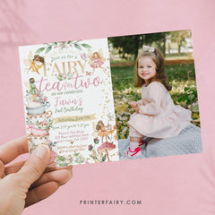Fairy Tea Party Invitation, Floral 2nd Birthday (Editable Digital Download)