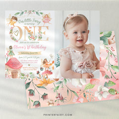 Editable Fairy 1st Birthday Invitation, Fall Floral (Digital Item)