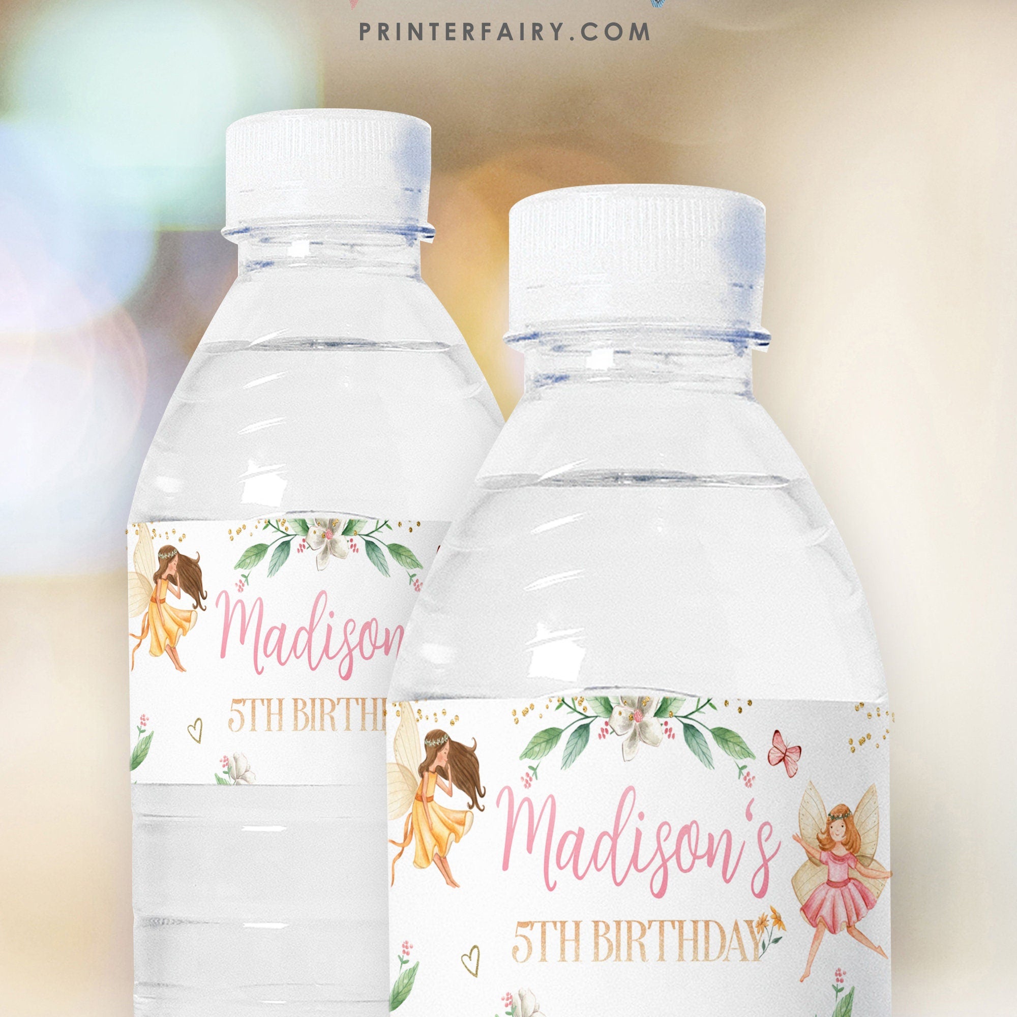 Editable Fairy Birthday Water Bottle Labels (Digital Download)