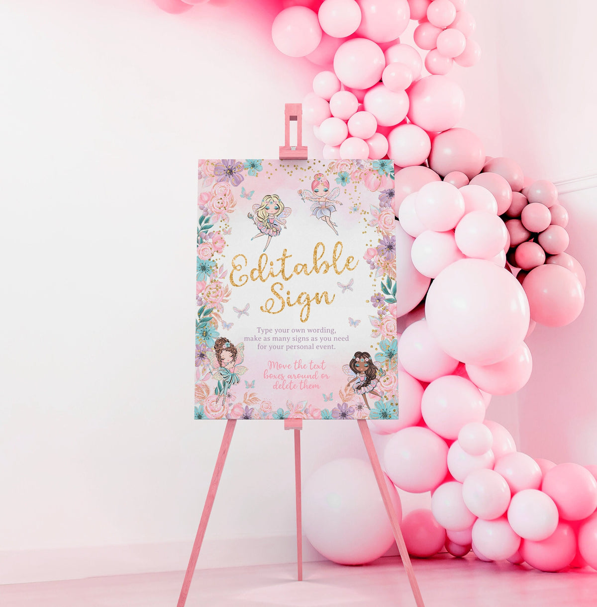 Fairy Ballerina Editable Welcome Sign, Floral Birthday Party (Digital Download)
