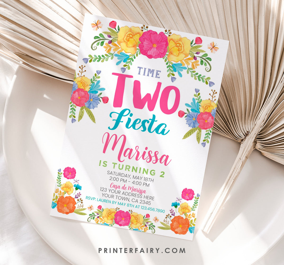 Editable Fiesta 2nd Birthday Invitation, Floral (Digital Invite)