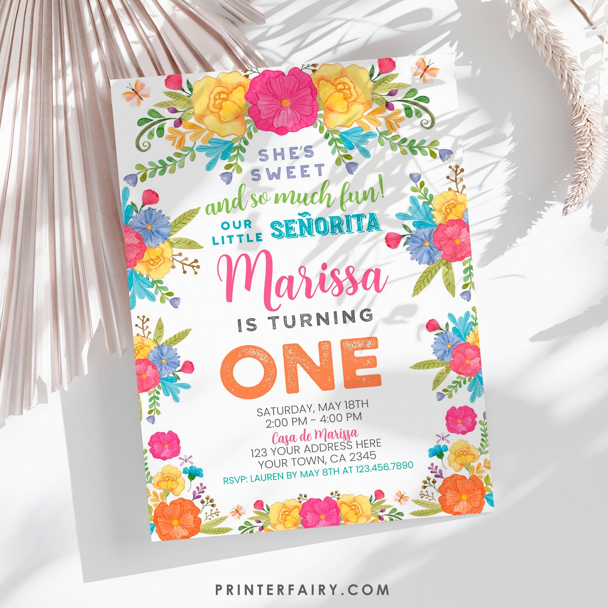 Fiesta 1st Birthday Invitation EDITABLE Template, Cinco de Mayo Invite, INSTANT DOWNLOAD
